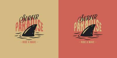 Surfing summer print of shark fin on waves vector