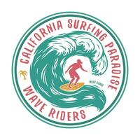 Silhouette of a man on wave on surfing board vector