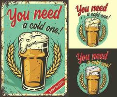 Set of poster, print with beer mug and barley vector