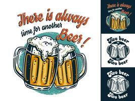 Set of t-shirt print with beer mug with foam vector