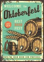 Retro poster with beer mug, barrel and barley vector