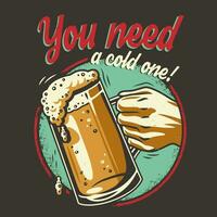 T-shirt colored print with beer mug with foam vector