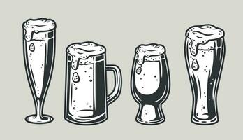 Set of beer mug with foam bar menu vector