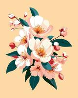 ai generado un racimo de Cereza flores plano vector ilustración