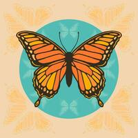 Illustration of a orange and yellow butterfly on a peach color background. Vector illustration.