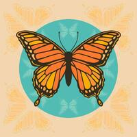 Illustration of a orange and yellow butterfly on a peach color background. Vector illustration.