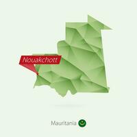 Green gradient low poly map of Mauritania with capital Nouakchott vector