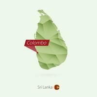 Green gradient low poly map of Sri Lanka with capital Colombo vector