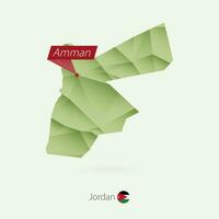 Green gradient low poly map of Jordan with capital Amman vector