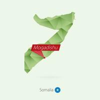 Green gradient low poly map of Somalia with capital Mogadishu vector