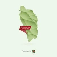 Green gradient low poly map of Dominica with capital Roseau vector