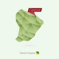 Green gradient low poly map of French Guiana with capital Cayenne vector