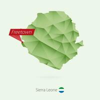 Green gradient low poly map of Sierra Leone with capital Freetown vector