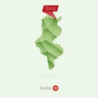 Green gradient low poly map of Tunisia with capital Tunis vector