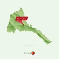 Green gradient low poly map of Eritrea with capital Asmara vector