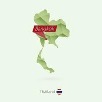 Green gradient low poly map of Thailand with capital Bangkok vector