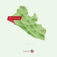 Green gradient low poly map of Liberia with capital Monrovia vector