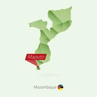 Green gradient low poly map of Mozambique with capital Maputo vector