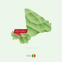 Green gradient low poly map of Mali with capital Bamako vector