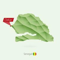 Green gradient low poly map of Senegal with capital Dakar vector