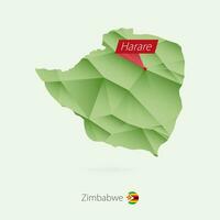 Green gradient low poly map of Zimbabwe with capital Harare vector