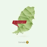 Green gradient low poly map of Grenada with capital St. George's vector