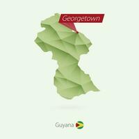 Green gradient low poly map of Guyana with capital Georgetown vector