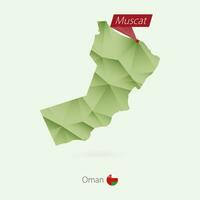 Green gradient low poly map of Oman with capital Muscat vector