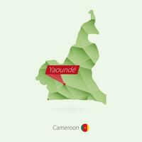 Green gradient low poly map of Cameroon with capital Yaounde vector