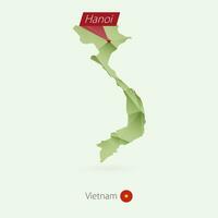 Green gradient low poly map of Vietnam with capital Hanoi vector