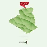 Green gradient low poly map of Algeria with capital Algiers vector