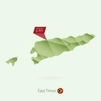 Green gradient low poly map of East Timor with capital Dili vector