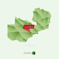 Green gradient low poly map of Zambia with capital Lusaka vector