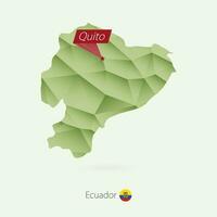 Green gradient low poly map of Ecuador with capital Quito vector