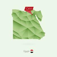 Green gradient low poly map of Egypt with capital Cairo vector