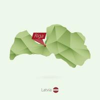 Green gradient low poly map of Latvia with capital Riga vector