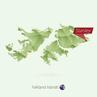 Green gradient low poly map of Falkland Islands with capital Stanley vector