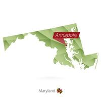 Green gradient low poly map of Maryland with capital Annapolis vector