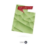 Green gradient low poly map of Utah with capital Salt Lake City vector