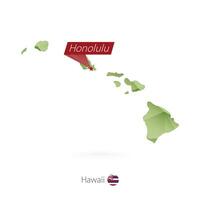 Green gradient low poly map of Hawaii with capital Honolulu vector