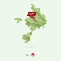 Green gradient low poly map of Sark with capital Sark vector