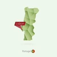 Green gradient low poly map of Portugal with capital Lisbon vector