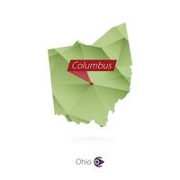 Green gradient low poly map of Ohio with capital Columbus vector