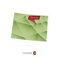 Green gradient low poly map of Colorado with capital Denver vector