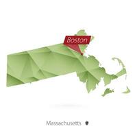 Green gradient low poly map of Massachusetts with capital Boston vector