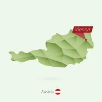 Green gradient low poly map of Austria with capital Vienna vector