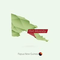 Green gradient low poly map of Papua New Guinea with capital Port Moresby vector