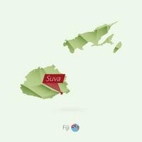 Green gradient low poly map of Fiji with capital Suva vector