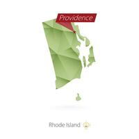 Green gradient low poly map of Rhode Island with capital Providence vector