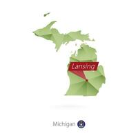 Green gradient low poly map of Michigan with capital Lansing vector